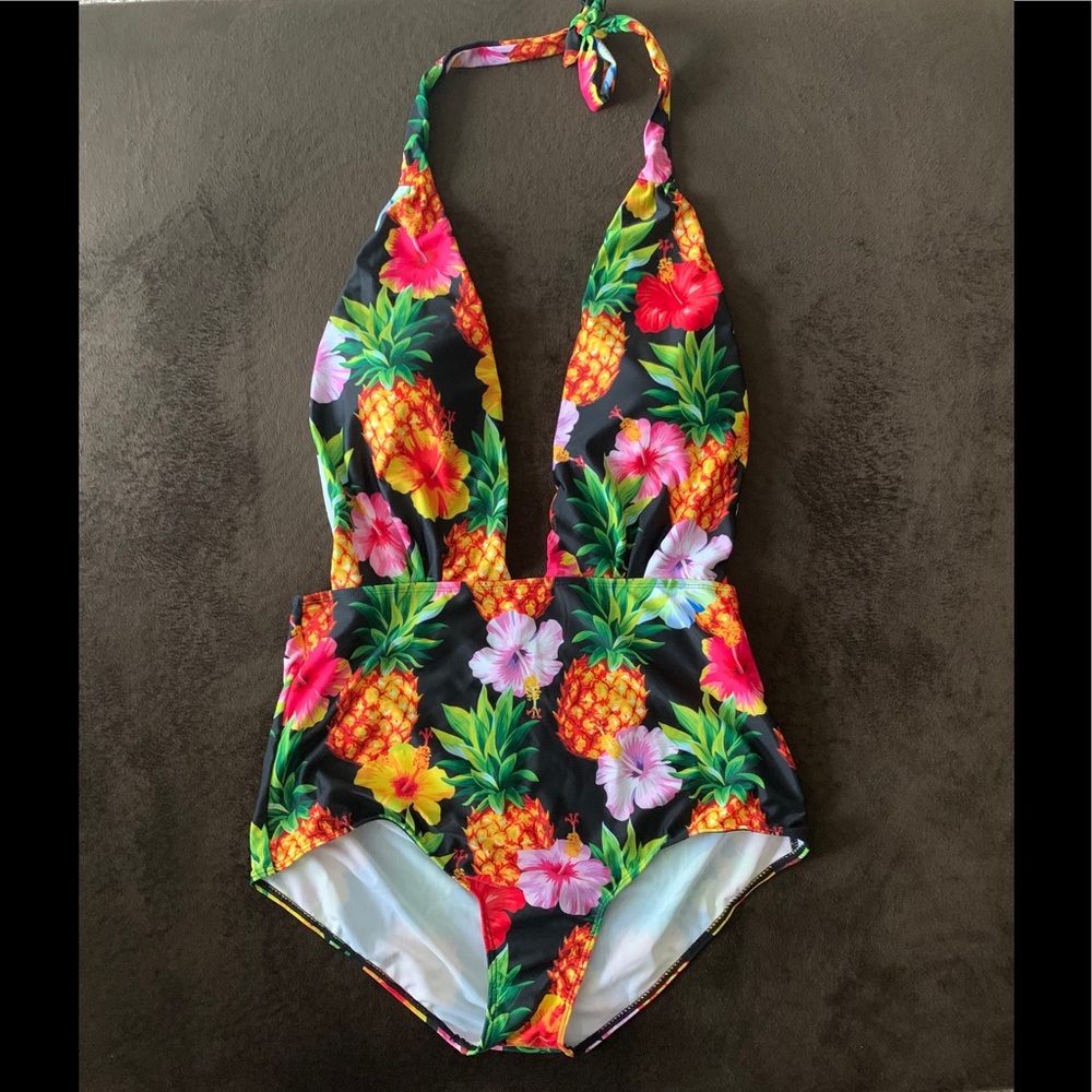 Low cut bathing suit.